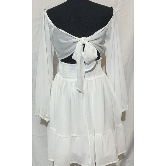 Forolav White Flowy Tie Back Dress Medium Bridal Shower Bride - Picture 4 of 9